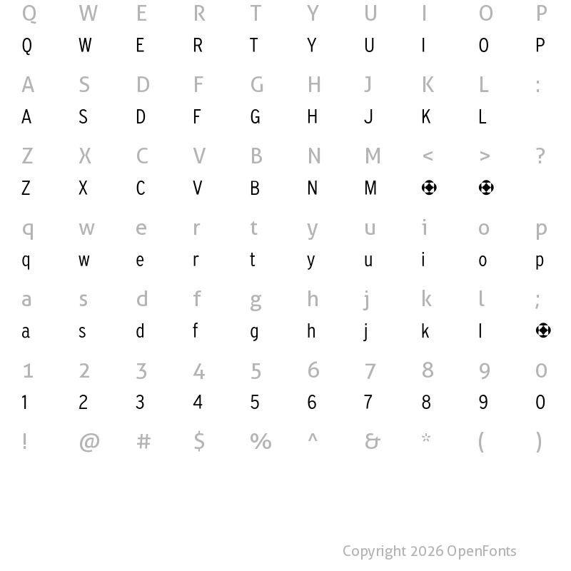 Character Map of PF Grand Gothik Condensed Light