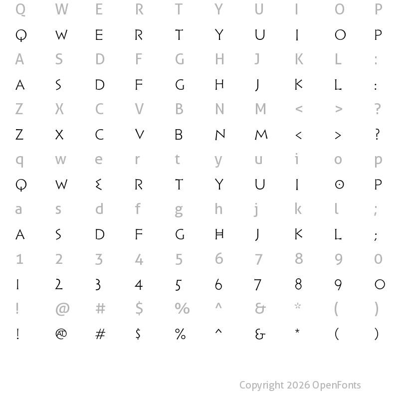 Character Map of PF Hellenica Light