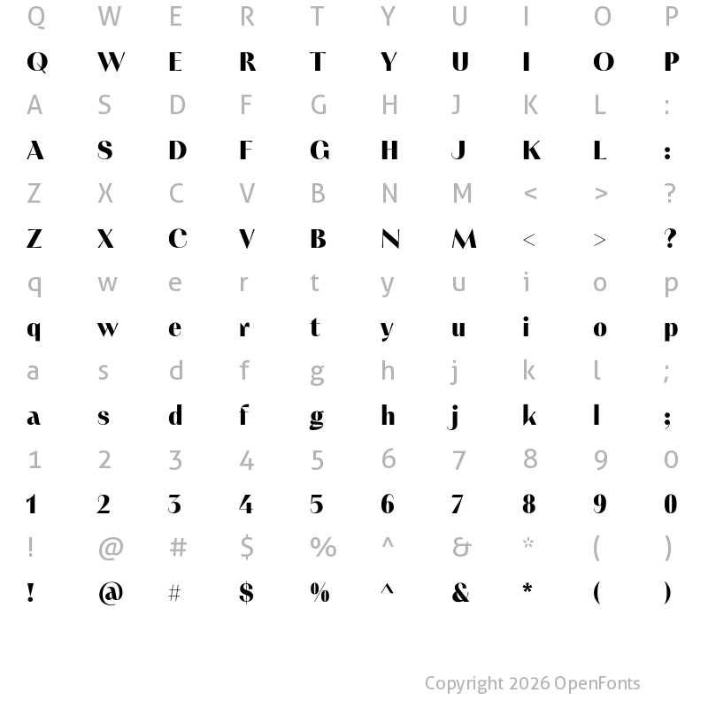 Character Map of PF Marlet Display Black