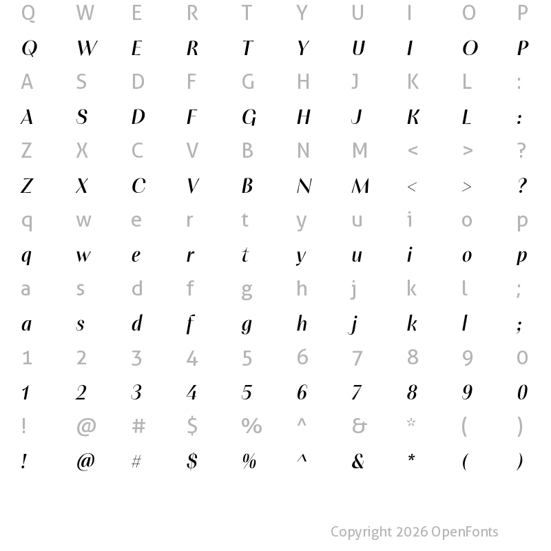 Character Map of PF Marlet Display Medium Italic