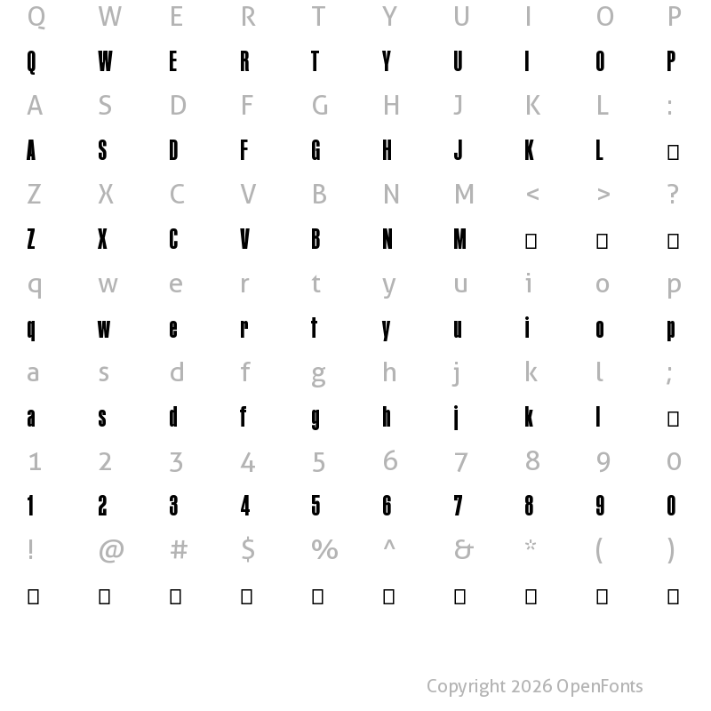 Character Map of PF Mellon Bold
