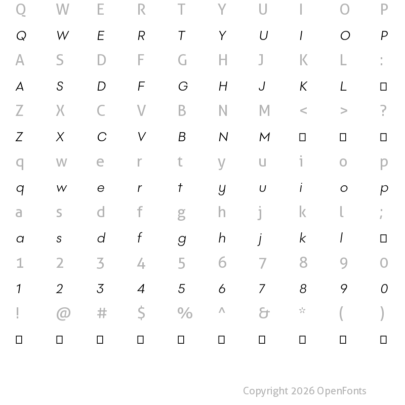 Character Map of PF Spekk VAR Light Italic