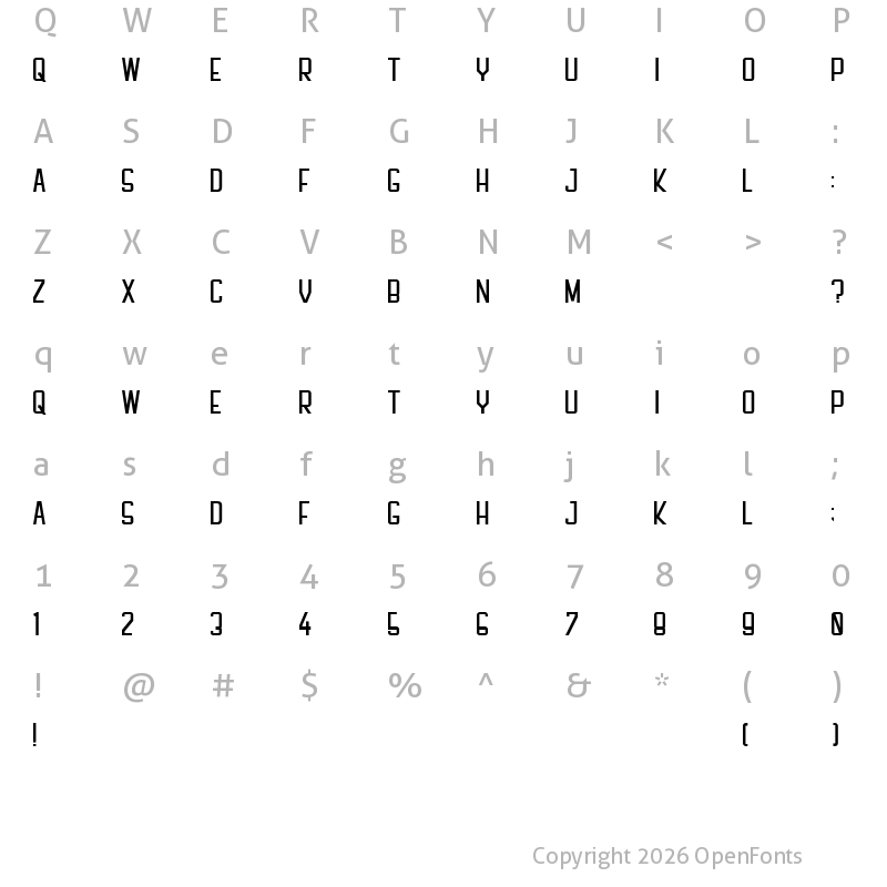 Character Map of PFHALL Regular