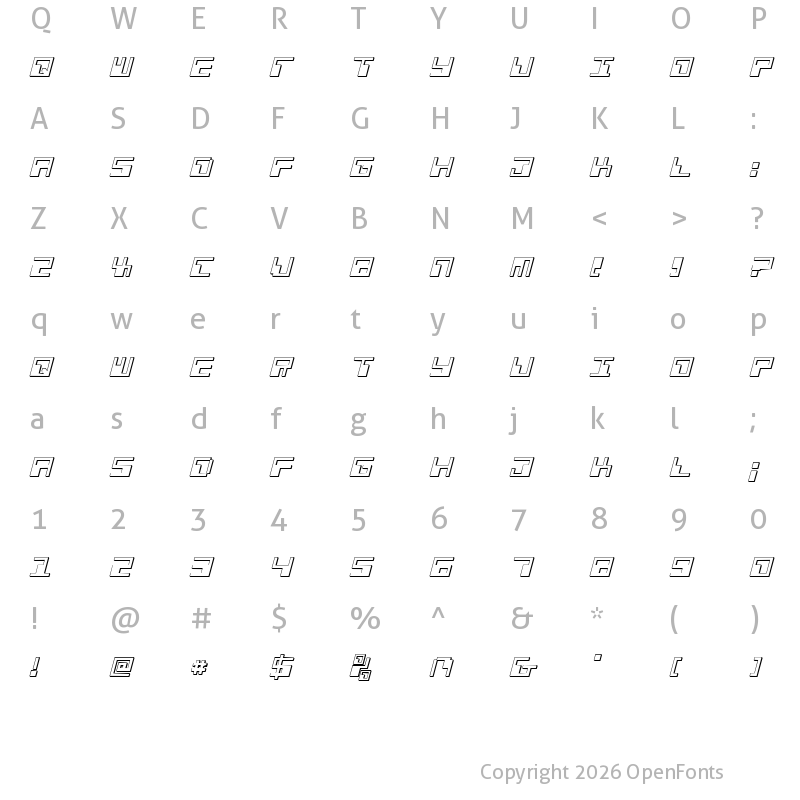 Character Map of Phaser Bank 3D Italic Italic