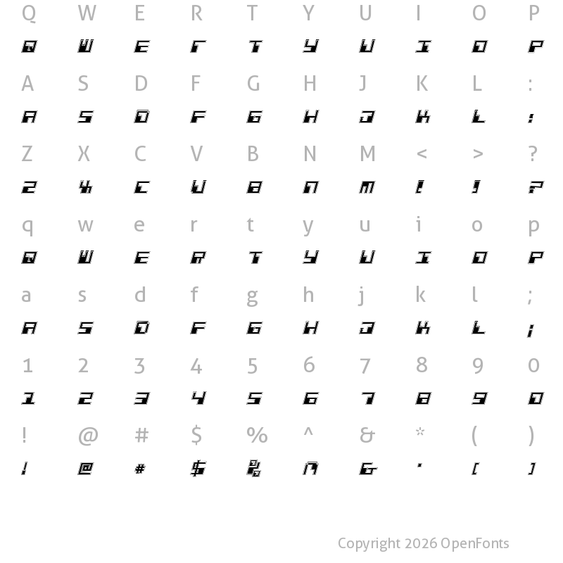 Character Map of Phaser Bank Pro Italic Italic