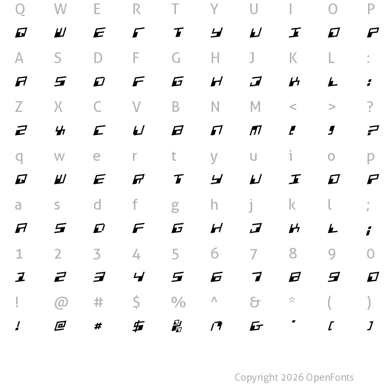 Character Map of Phaser Bank Rotalic Regular