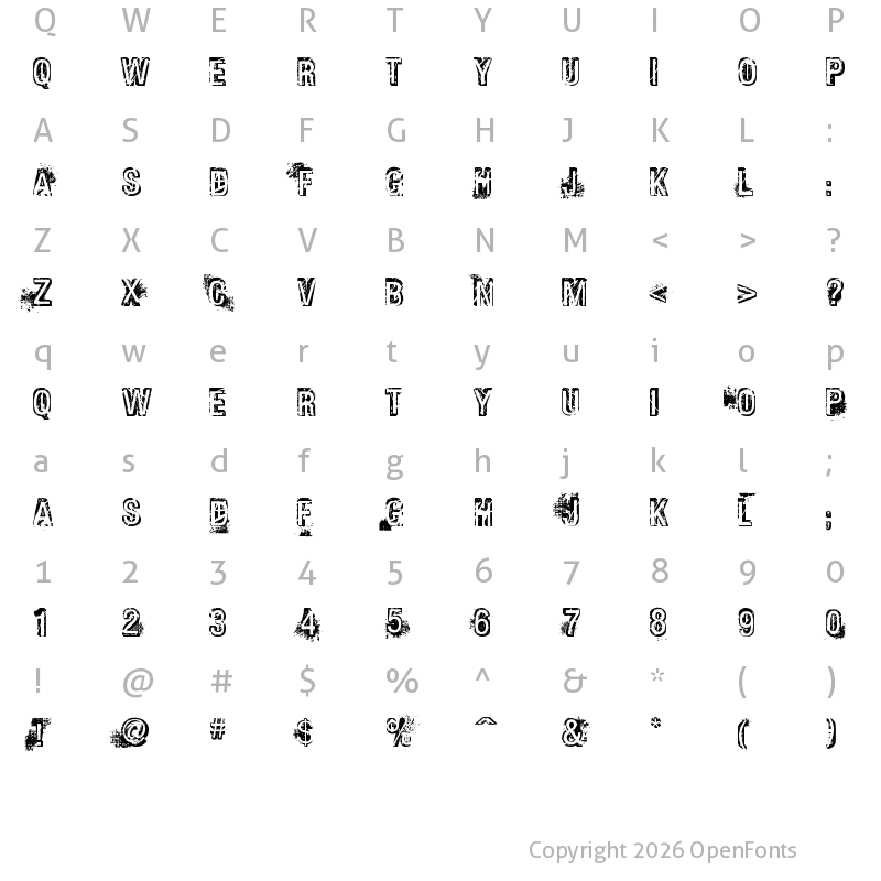 Character Map of Phat Grunge Bold Bold
