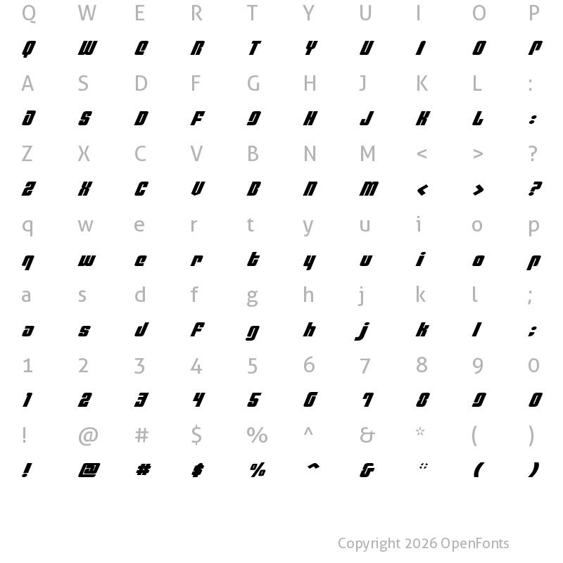 Character Map of Philadelphia Exp Italic Exp Italic