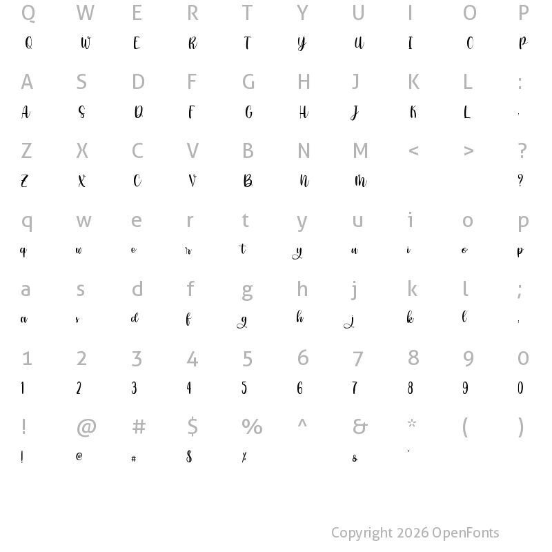 Character Map of Phiscilla - Personal Use Regular