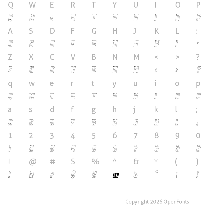 Character Map of Phoska Dangers Oblique Outline