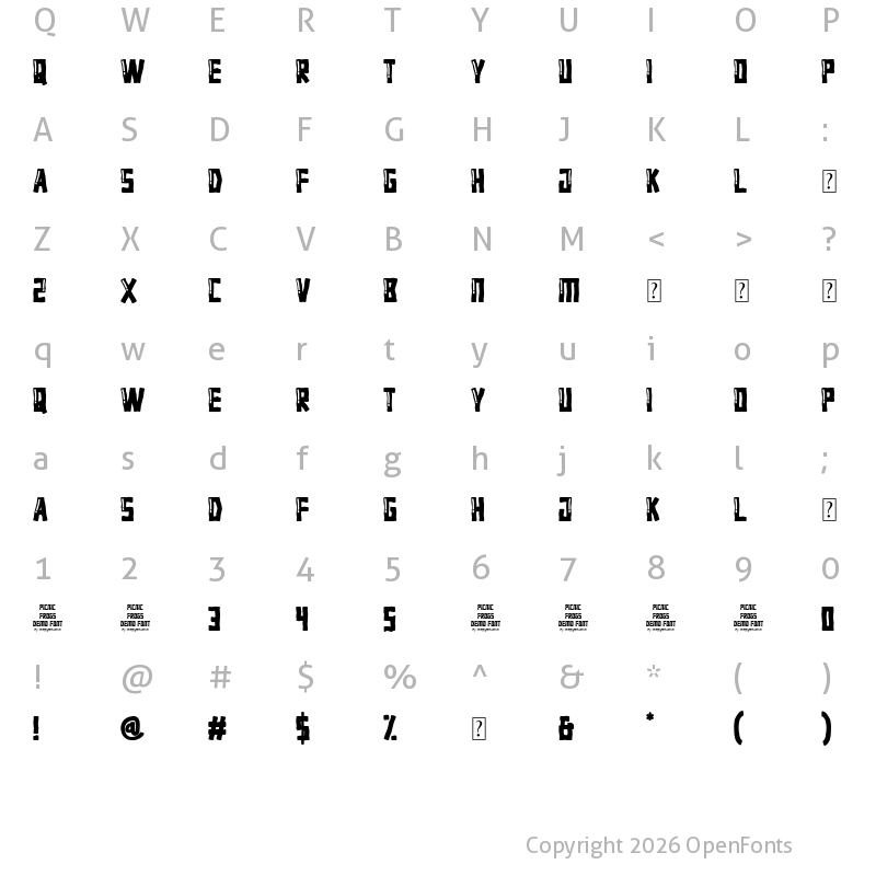 Character Map of Picnic Frogs Regular