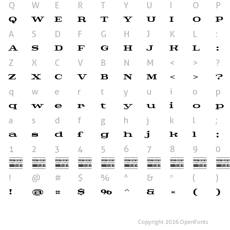 Character Map of Pigeon PERSONAL Bold