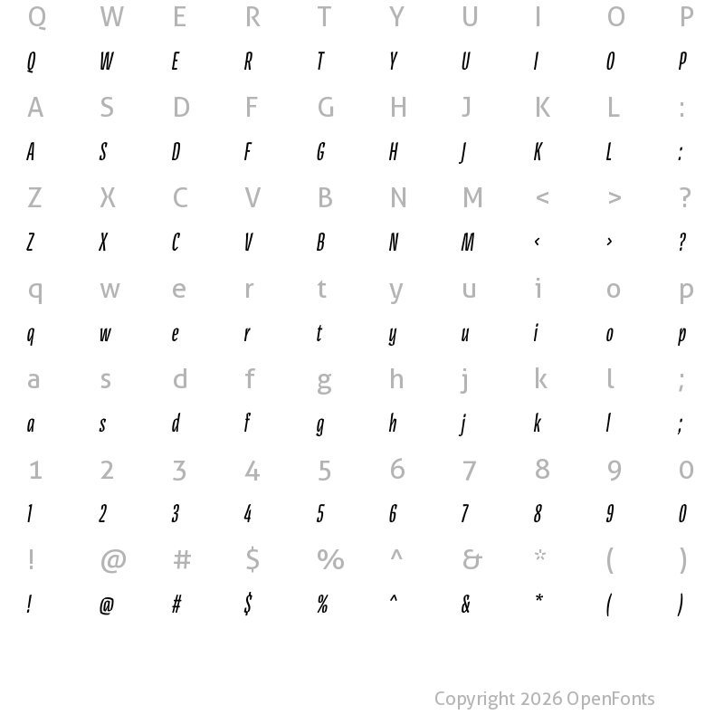 Character Map of Pilot Italic