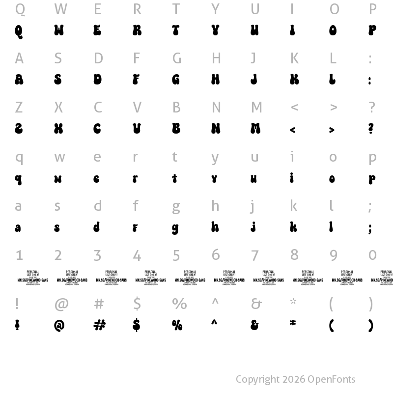 Character Map of Pinewood Sans PERSONAL USE Regular