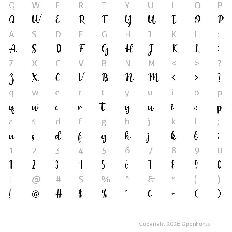 Character Map of Pinkish Regular