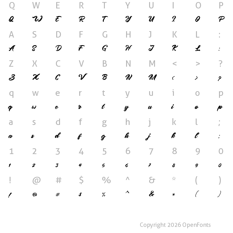 Character Map of Pintenium  Free Personal Use Regular