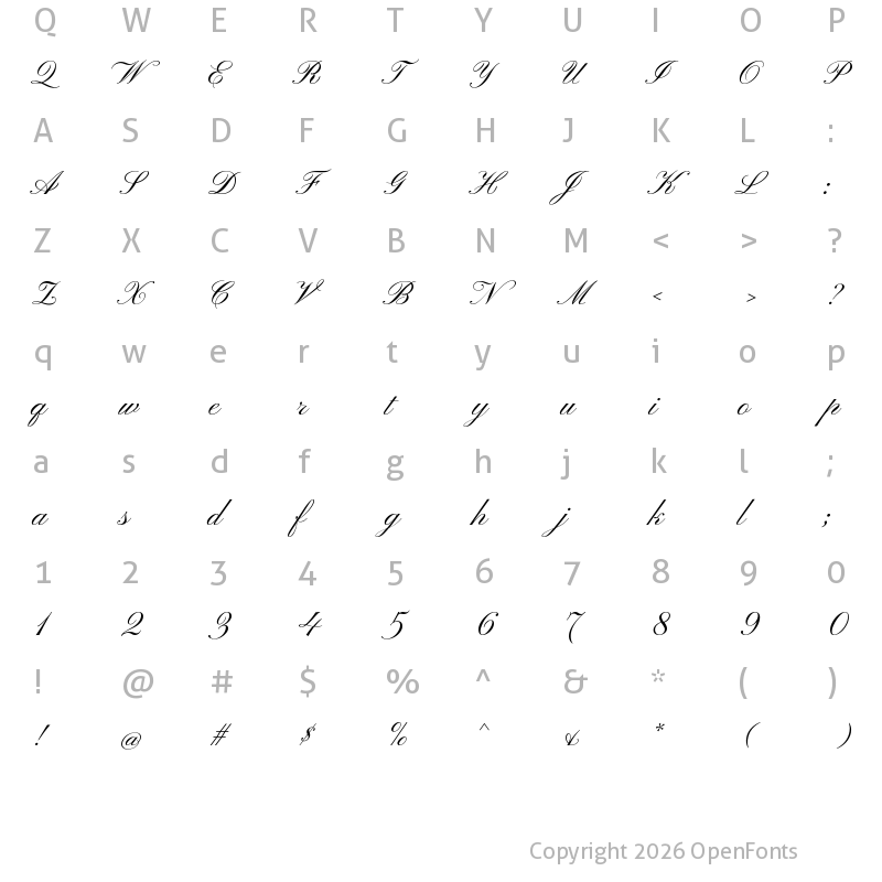 Character Map of Pinyon Script Regular