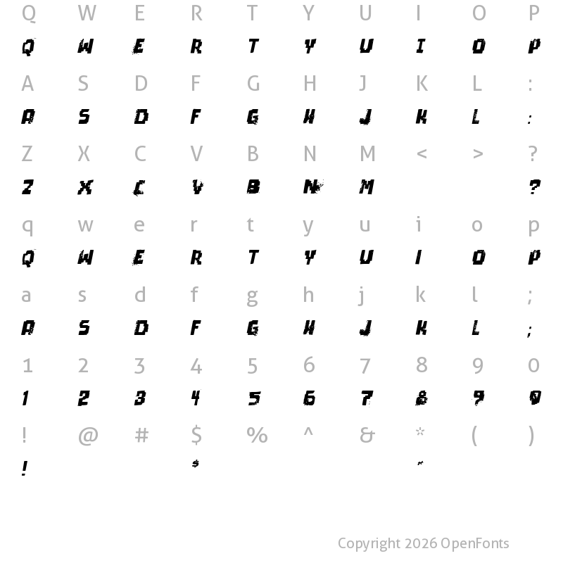 Character Map of pixel dead Italic
