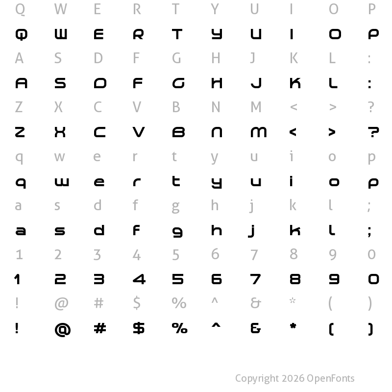 Character Map of Planetium-X Bold Demo Regular