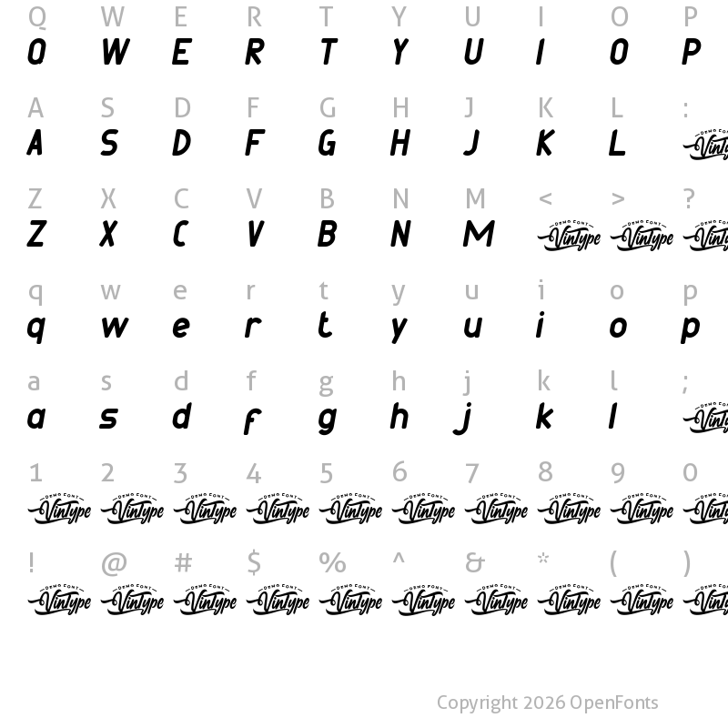 Character Map of Play And Learn Demo Italic