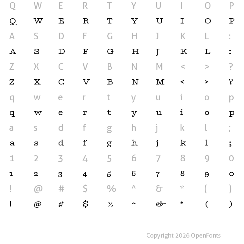 Character Map of Playfair 5pt SemiExpanded Light