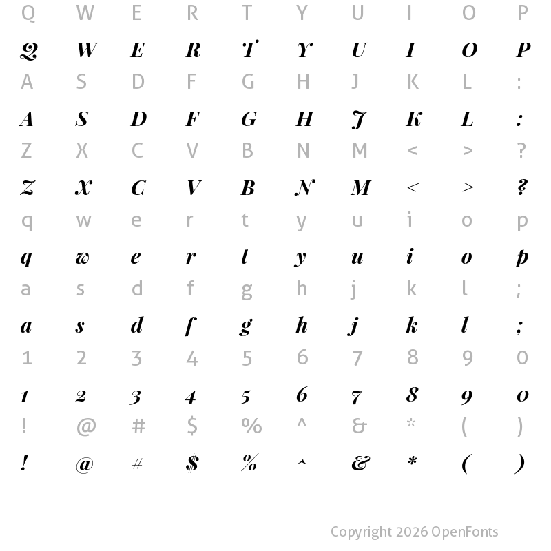 Character Map of Playfair Display Bold Italic