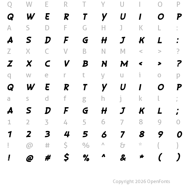 Character Map of PLAYSIR Italic