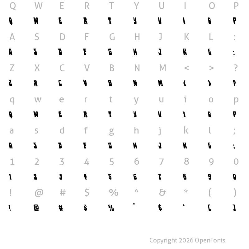 Character Map of Pocket Monster Leftalic Italic