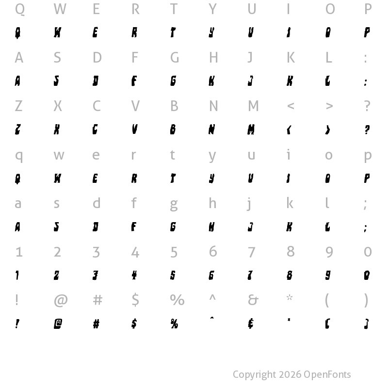 Character Map of Pocket Monster Mangled Italic Italic