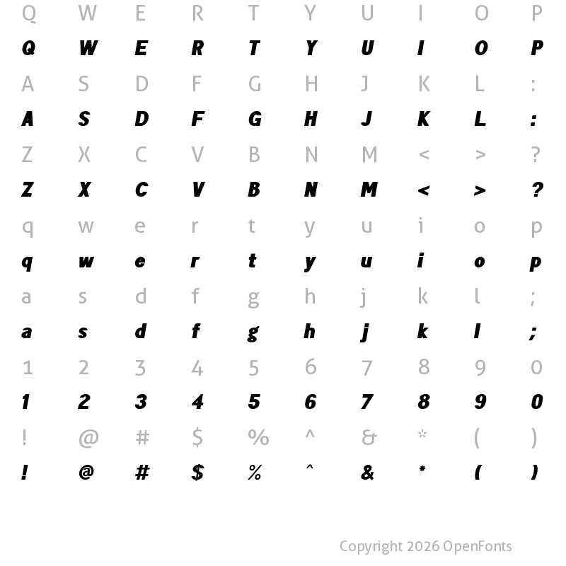 Character Map of POE Sans Pro Heavy Italic