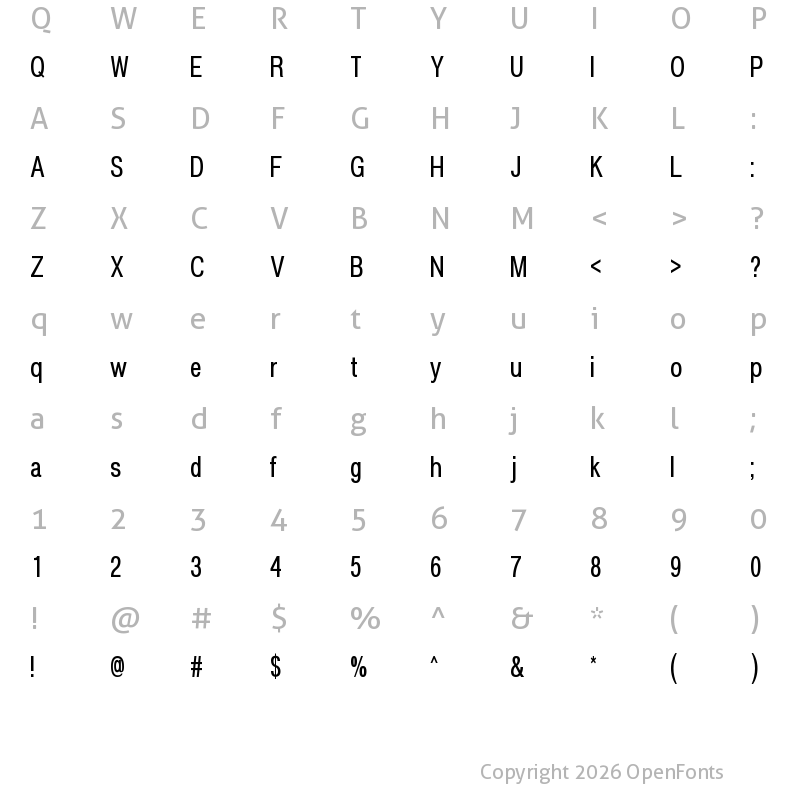 Character Map of POE Vetica New Condensed Condensed