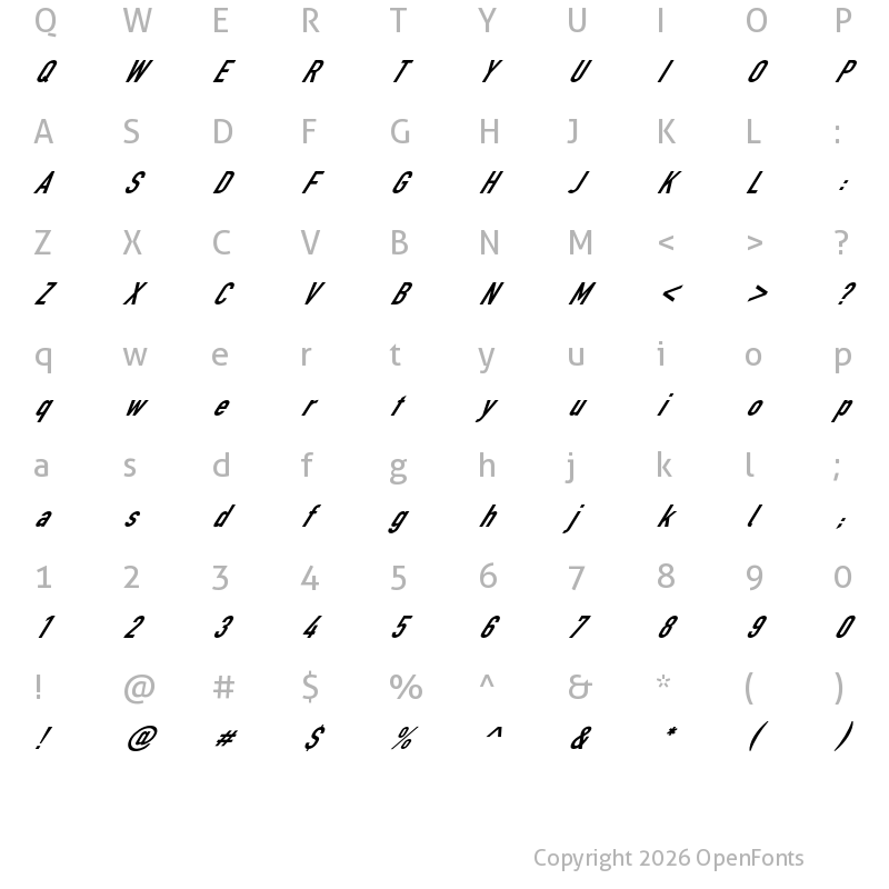 Character Map of Poland Cannot Into Condensed Italic