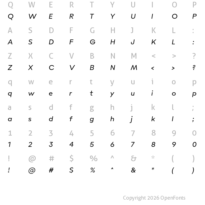 Character Map of Poligon Regular Italic