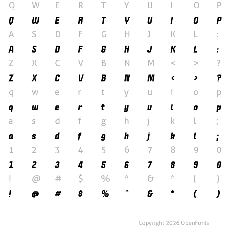 Character Map of Politica Black Italic