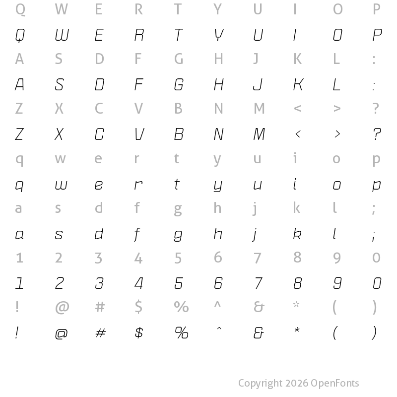 Character Map of Politica Italic Xp