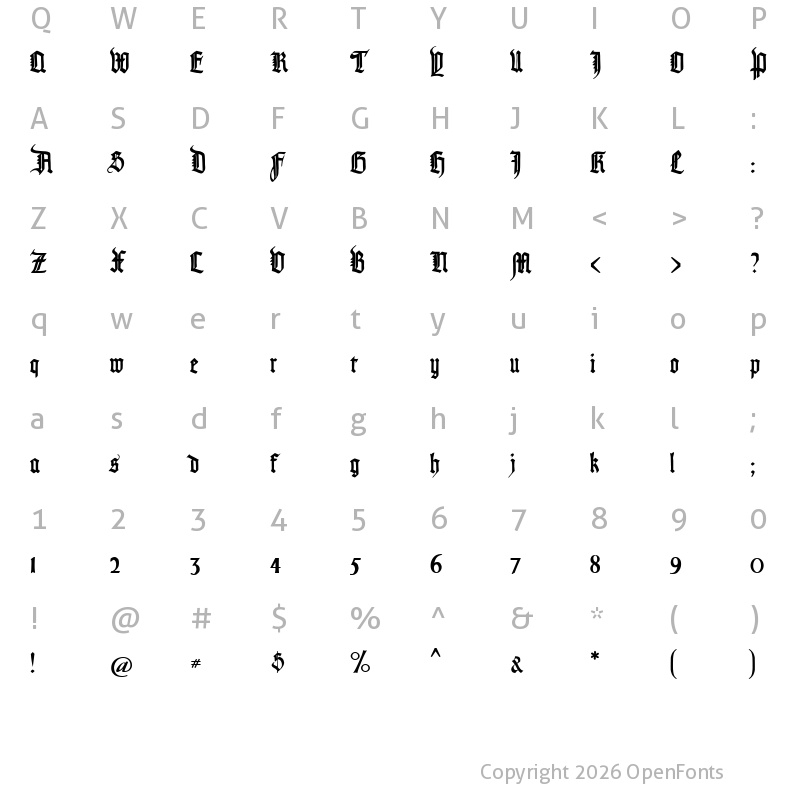 Character Map of Pommern Gotisch Regular