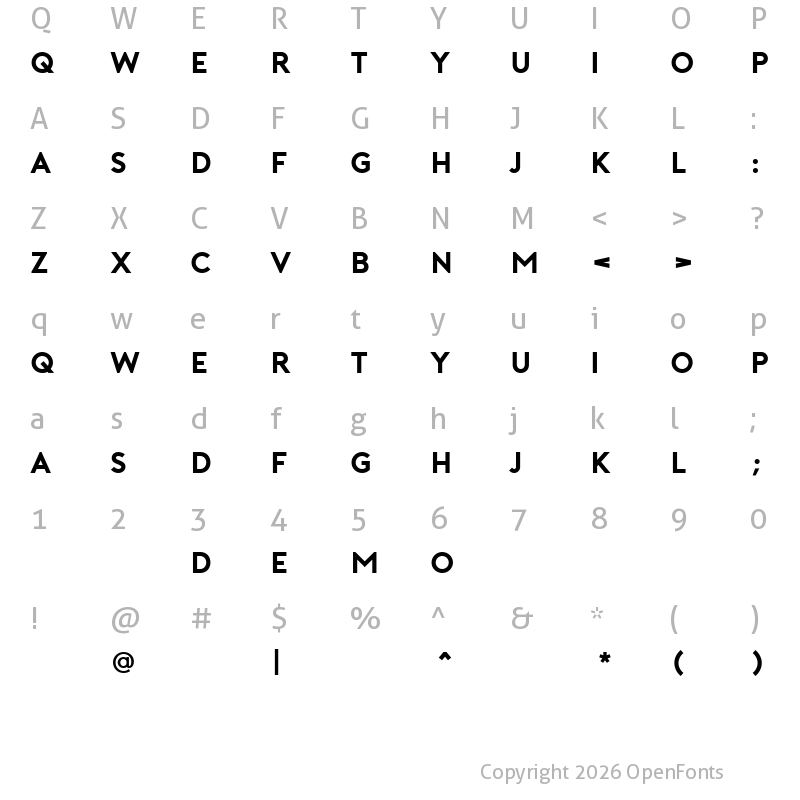 Character Map of Porter Bold DEMO