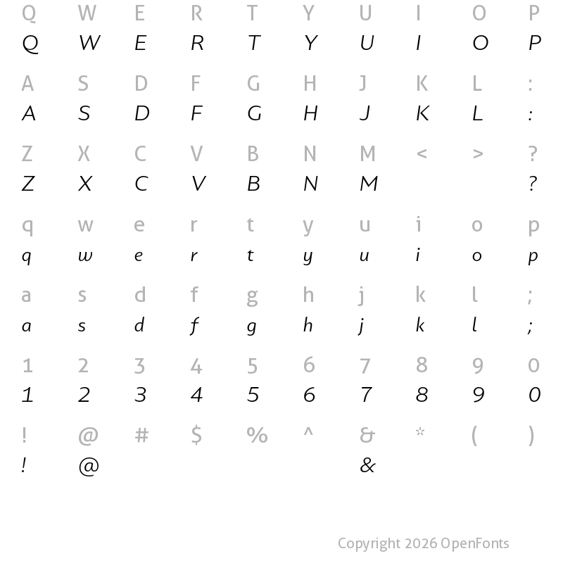 Character Map of Portheras Test Regular Italic