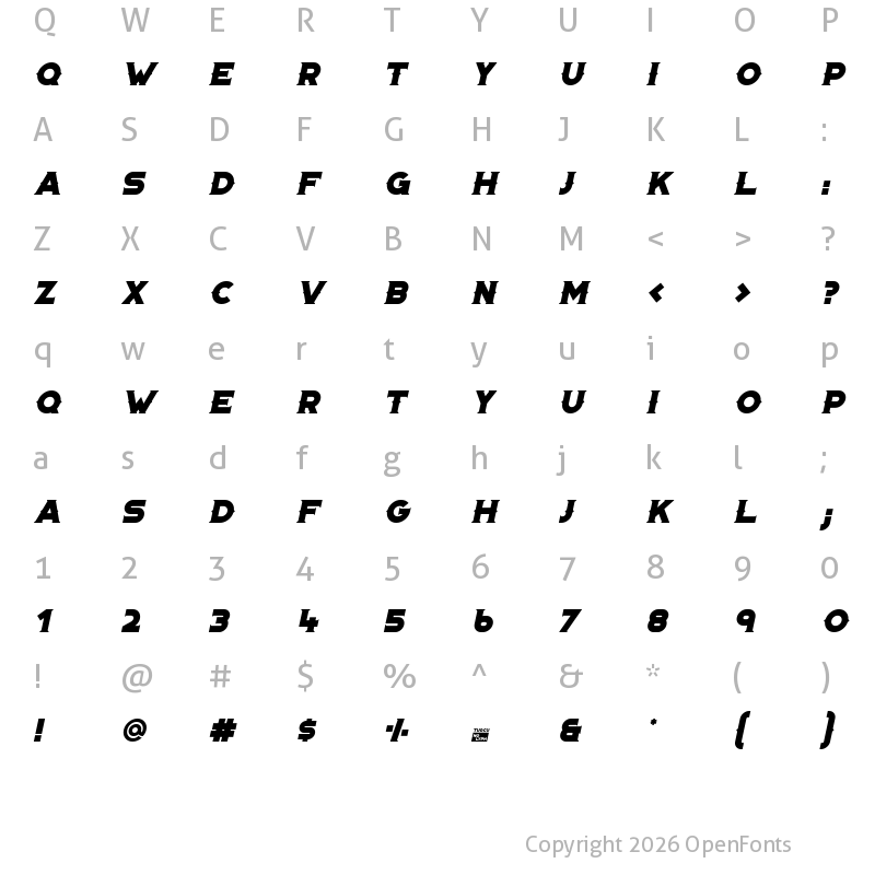 Character Map of Portico Diablo Oblique