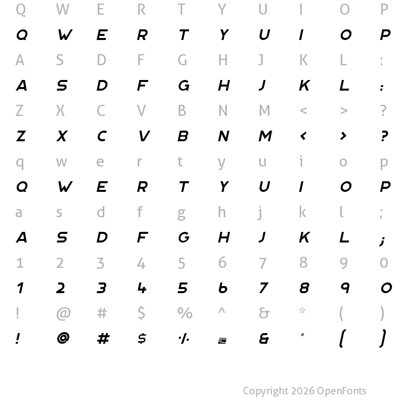 Character Map of Portico Light Oblique
