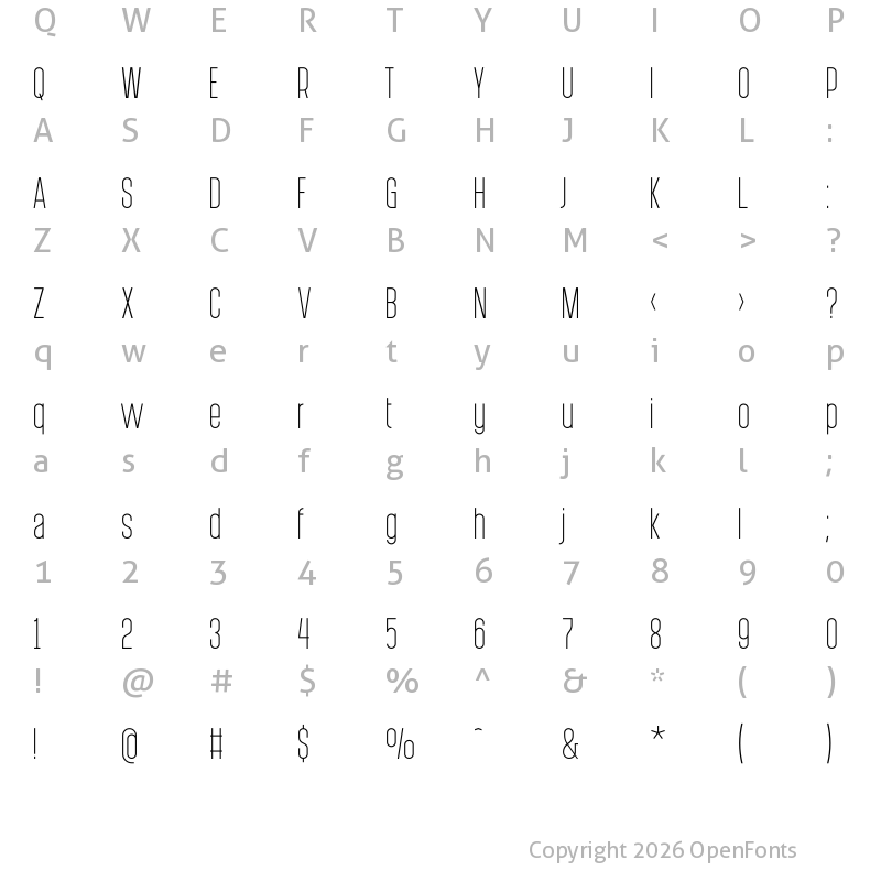 Character Map of PostScriptum Light