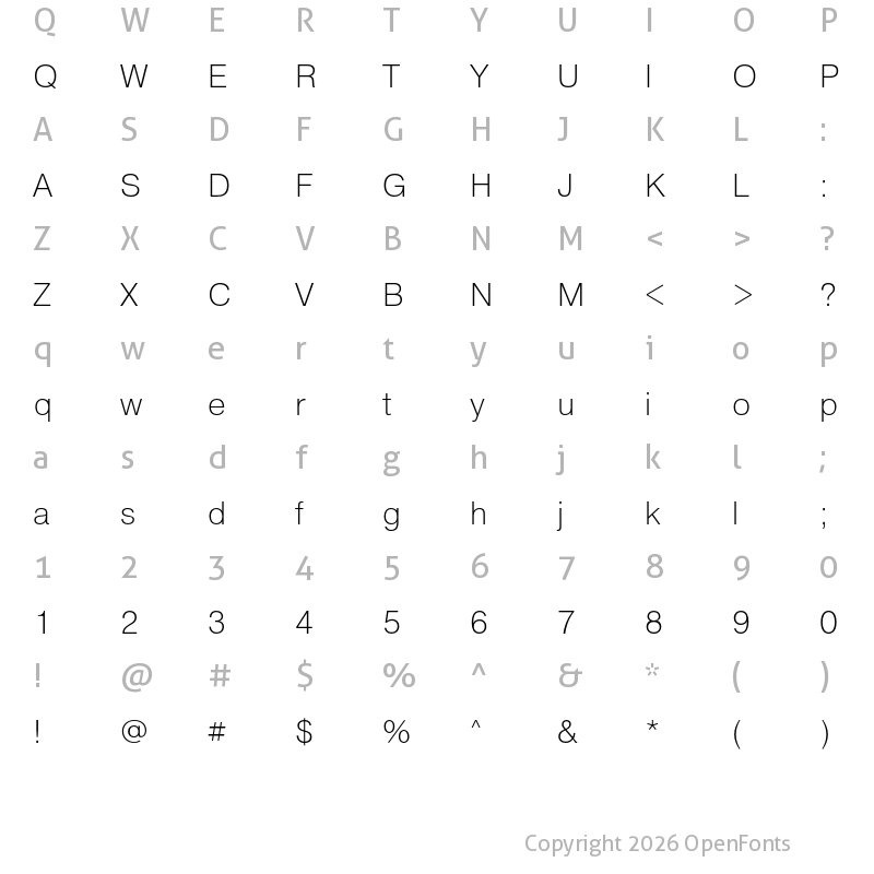 Character Map of Pragmatica ExtraLight
