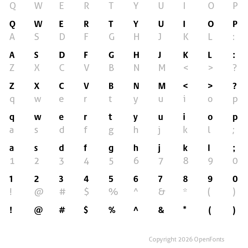Character Map of Praxis Next Bold Condensed
