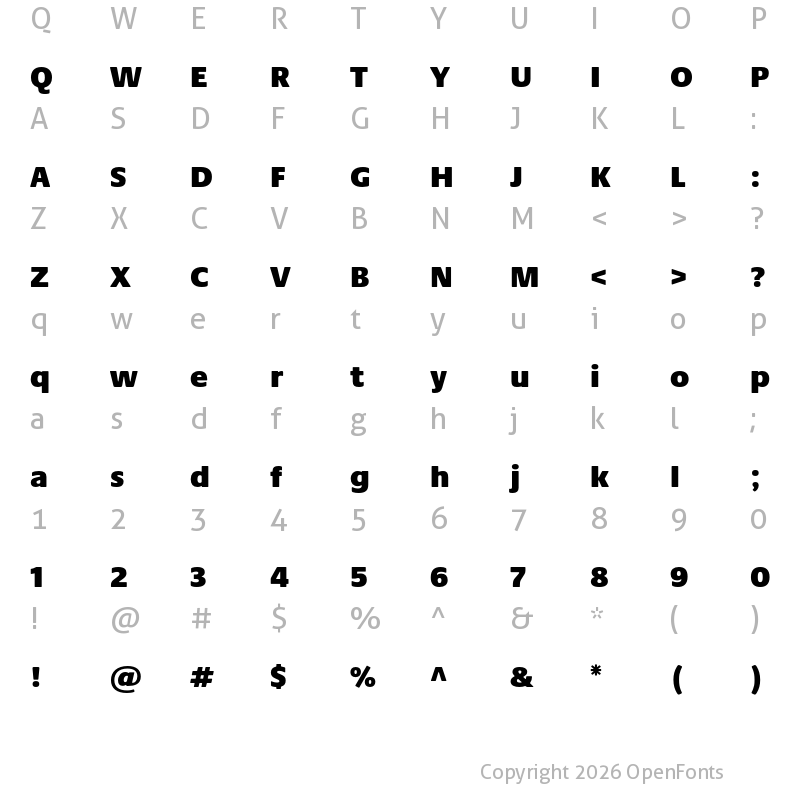 Character Map of Praxis Next ExtraBlack