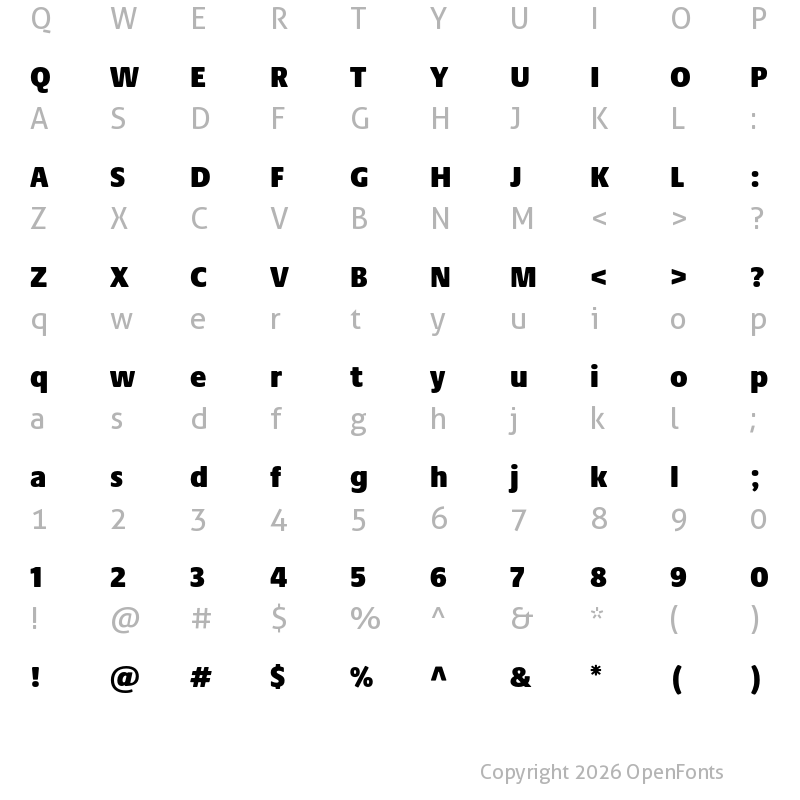 Character Map of Praxis Next ExtraBlack Condensed