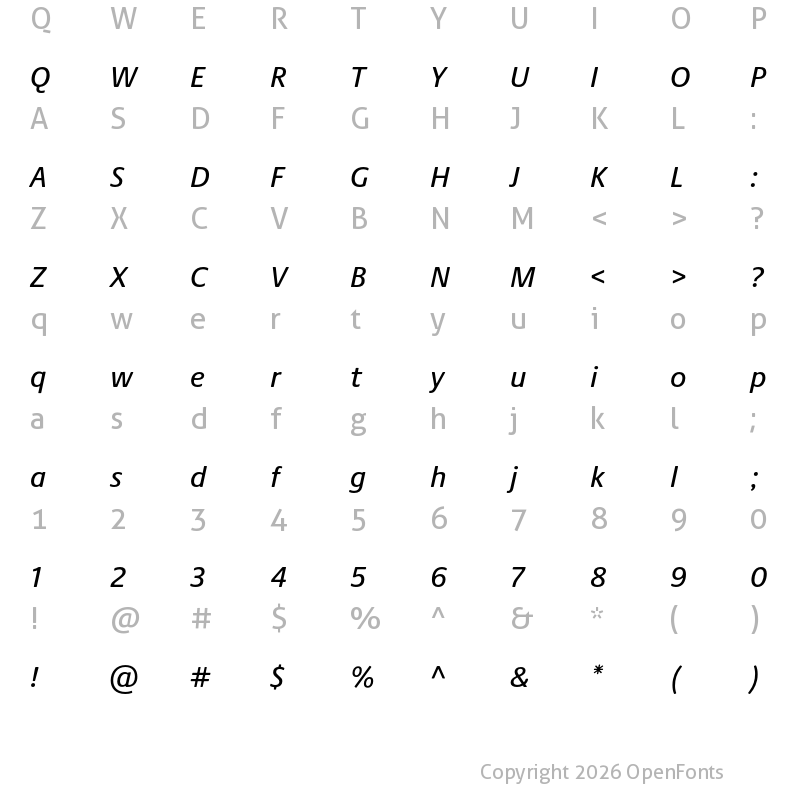 Character Map of Praxis Next Medium Italic