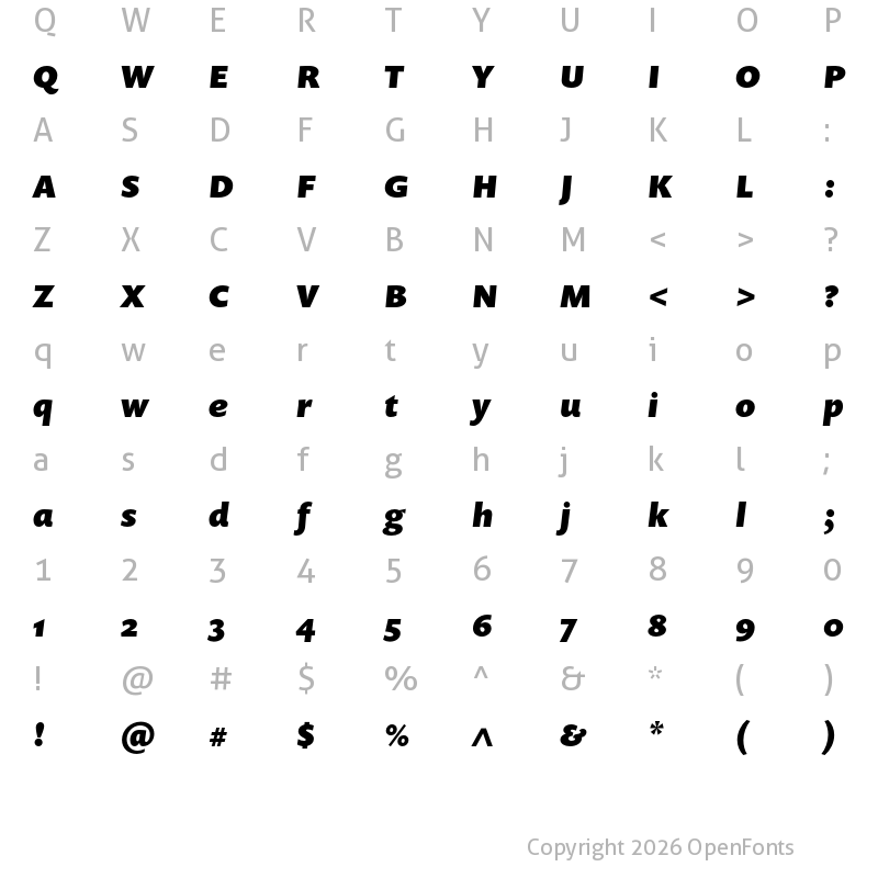 Character Map of Prenton RP Pro Black Italic