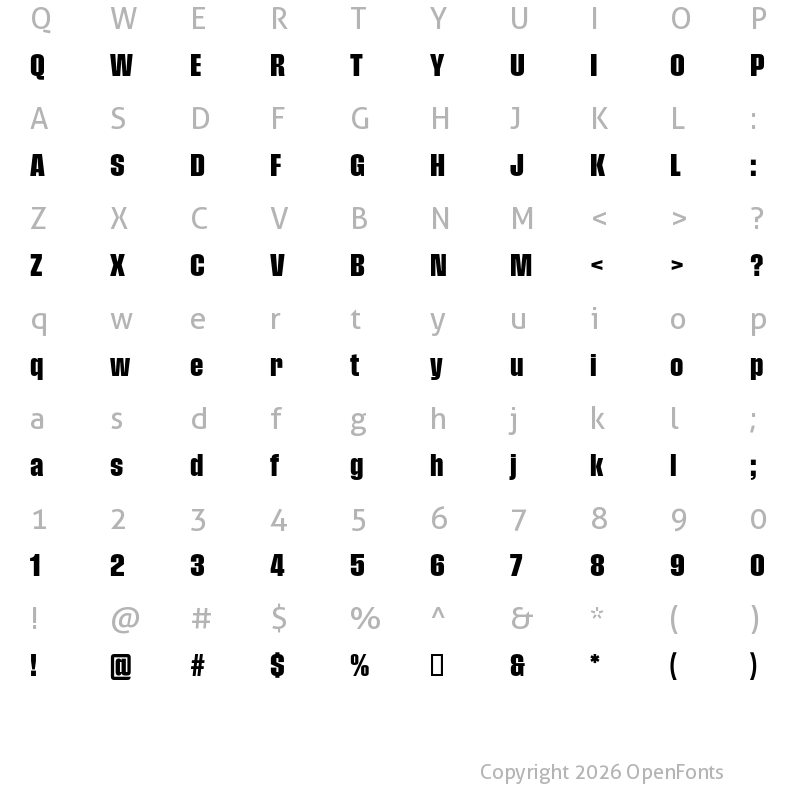 Character Map of Pressio No. 45 Black Condensed
