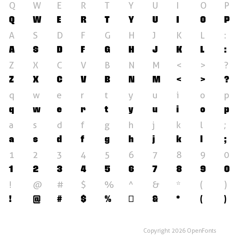 Character Map of Pressio No. 55 Black