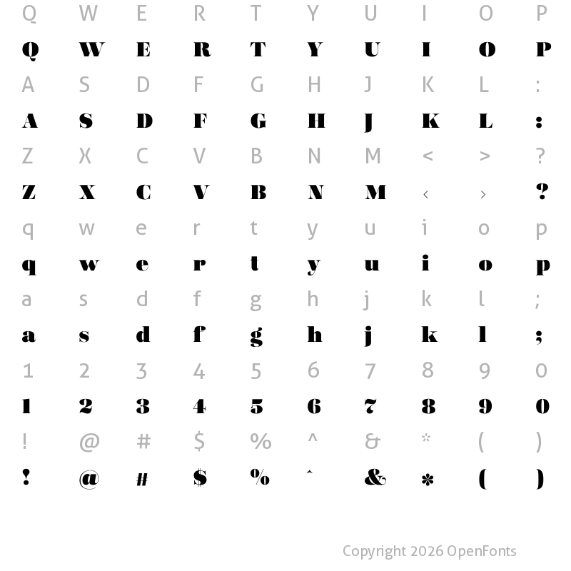 Character Map of Presti Display Black